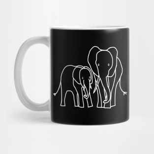 White Line Minimal Design Little Elephant and Big Elephant Mug
